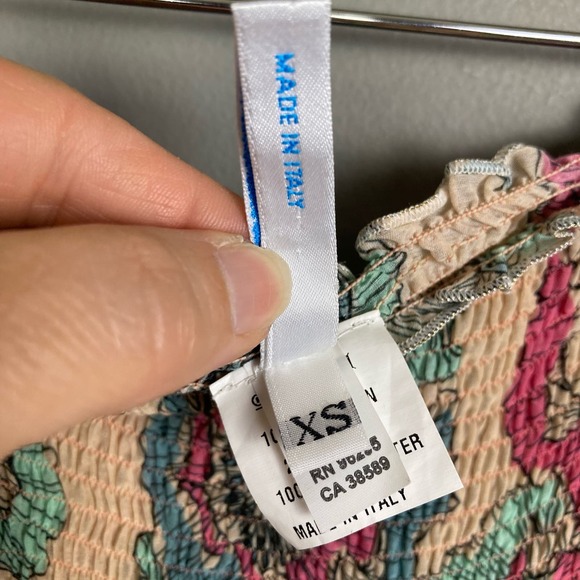 CHIO Maxi Skirt Size XS Sheer Ruffle Hem Boho Floral Blue Tan Italian Romantic - Picture 12 of 16